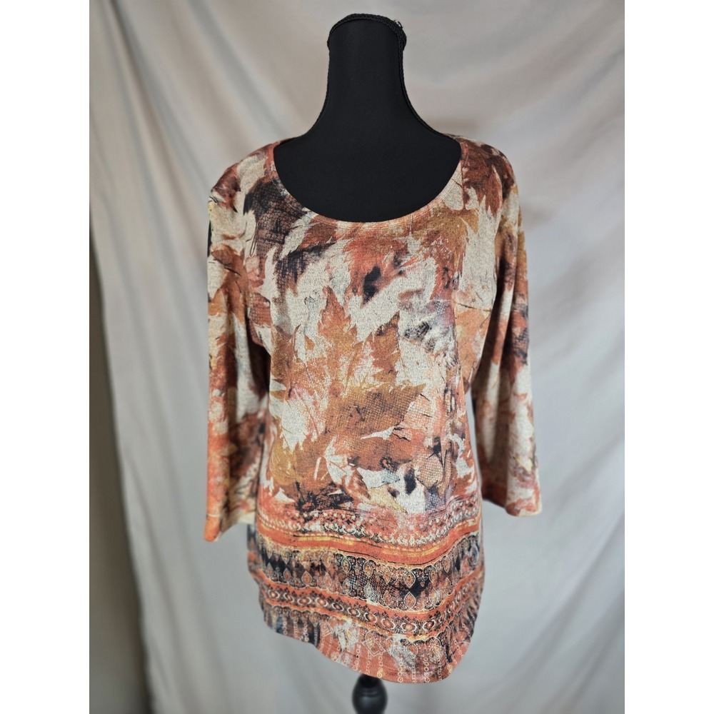 Energe World Wear size L scoop neck 3/4 length sleeves pullover top Large